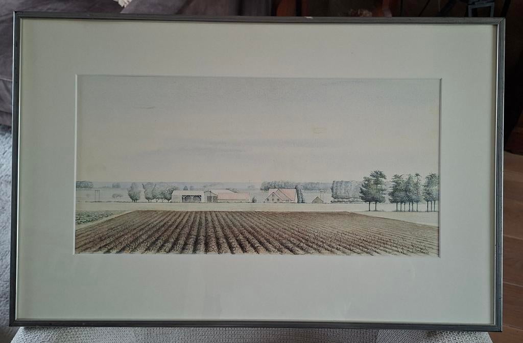 Aquarel Ronald Beumer (1953) in zilverkleurige lijst, Ophalen of Verzenden