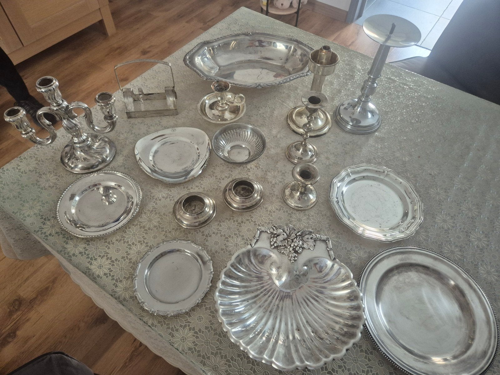 Grote collectie verzilverd servies en kandelaars, Antiek en Kunst, Ophalen of Verzenden