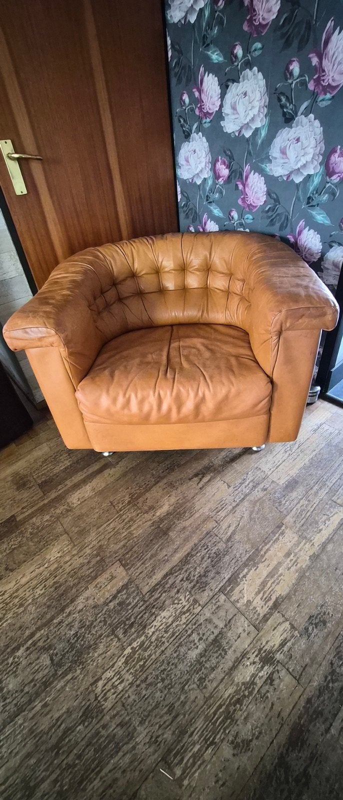 Vintage Lederen Fauteuil - Comfortabel en Stijlvol, Huis en Inrichting, Ophalen, Gebruikt, Vintage, Retro, 75 tot 100 cm