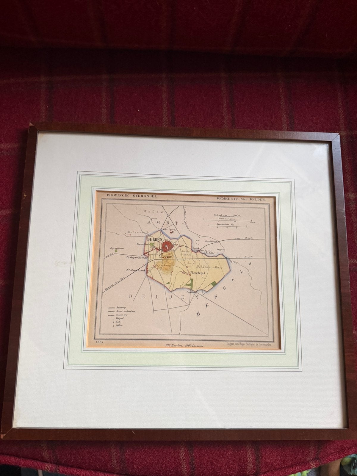 Historische  kaart gemeente Stad-Delden uit 1867 (steendruk), Antiek en Kunst, Ophalen of Verzenden