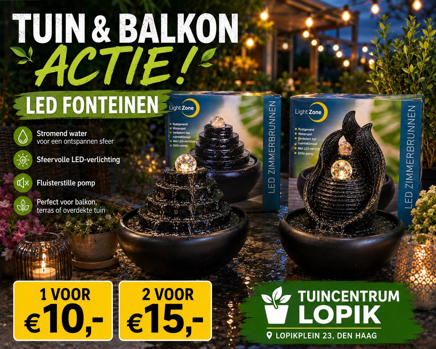 LED Fontein voor Tuin & Balkon - Sfeervolle Verlichting, Tuin en Terras, Ophalen of Verzenden, Nieuw, Kunststof, Fontein