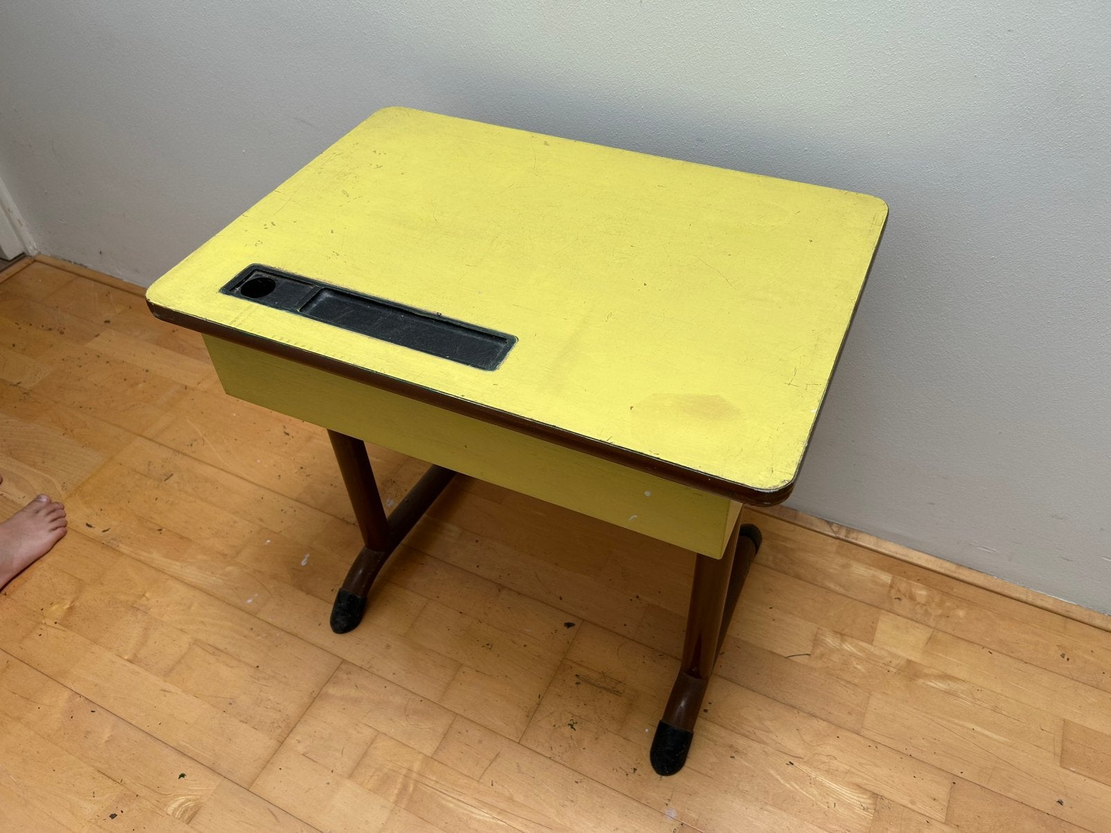 Oud kinder schoolbureau, Ophalen, Gebruikt, Vintage, Geel