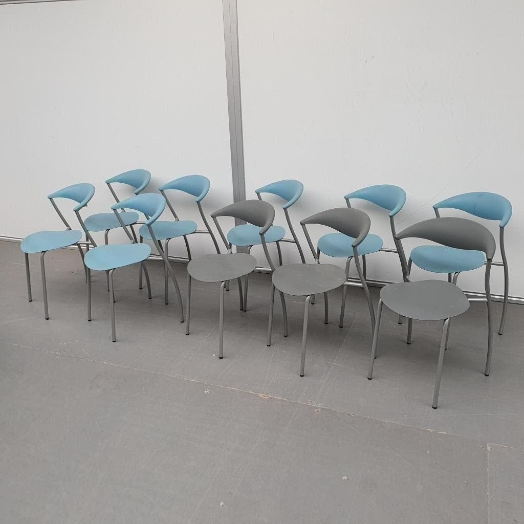 set van 10 Brune Dreki kunststof kantinestoelen-blauw+grijs