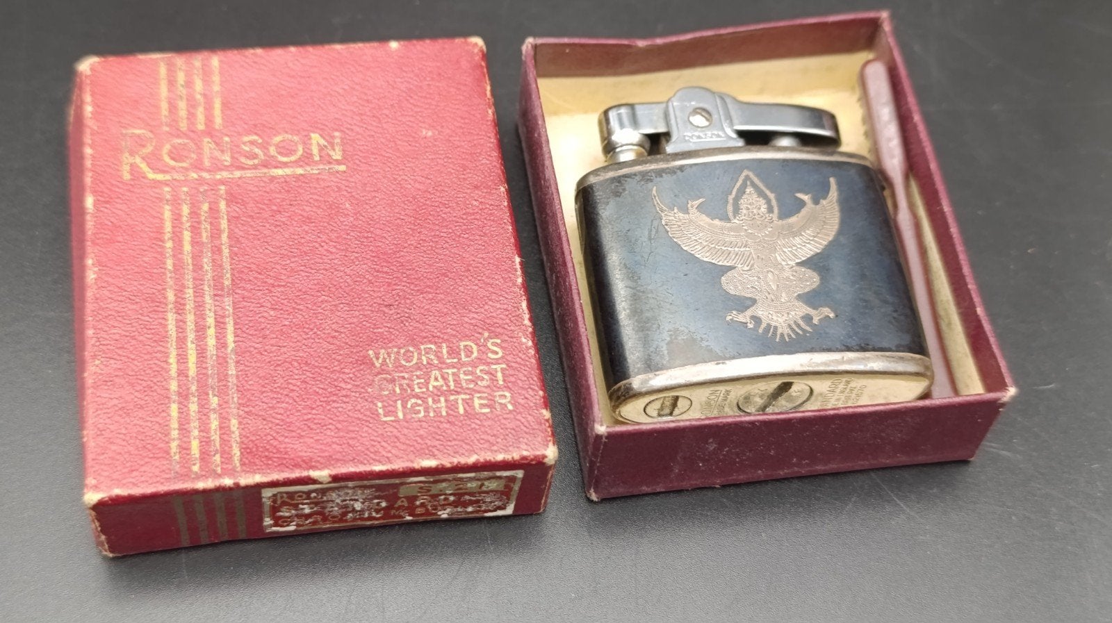 originele vintage Ronson, Hindoestaanse gravering,Silver 925, Ophalen of Verzenden, Zo goed als nieuw, Aansteker