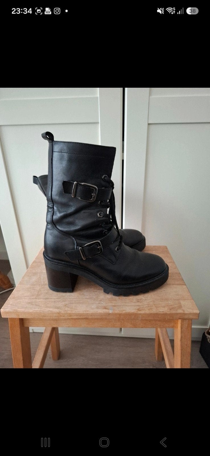 Zwarte leren biker boots met gespen en veters, Verzenden, Zwart, Lage of Enkellaarzen, Gedragen