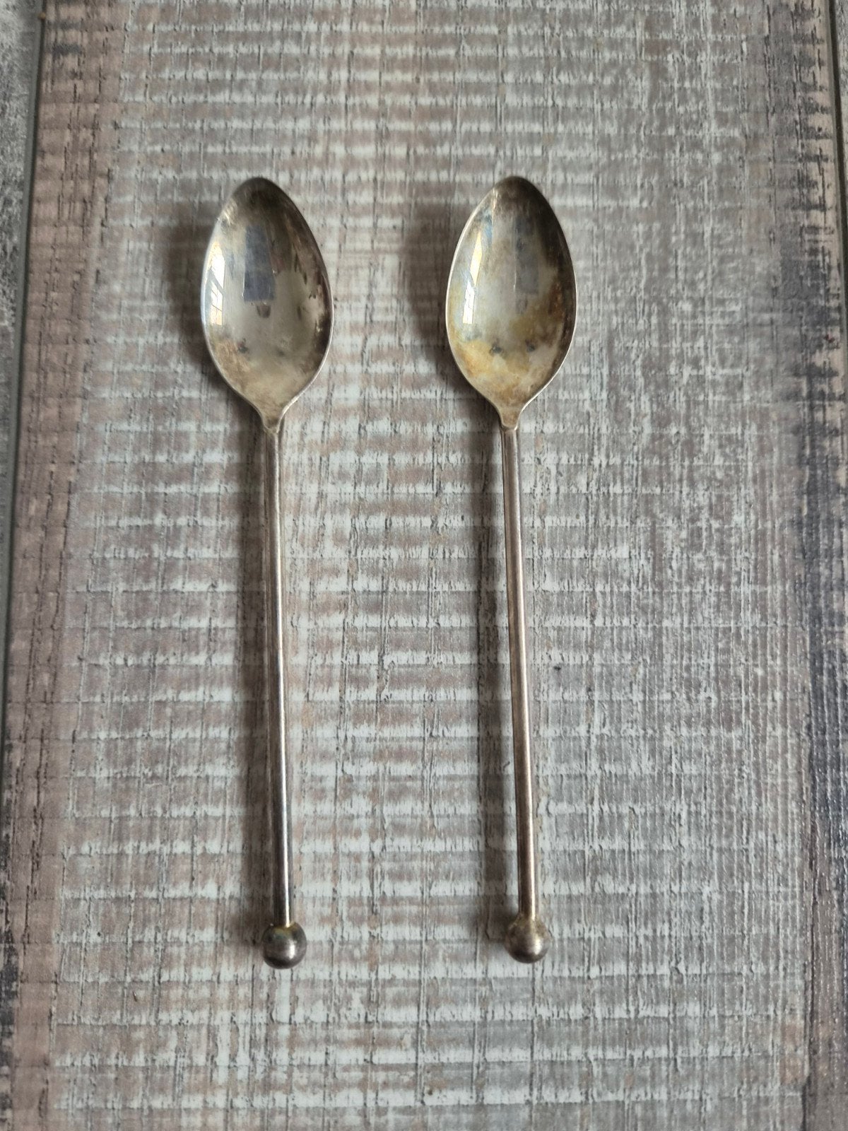 Set van 2 vintage zilverkleurige lange lepels, Antiek en Kunst, Ophalen of Verzenden