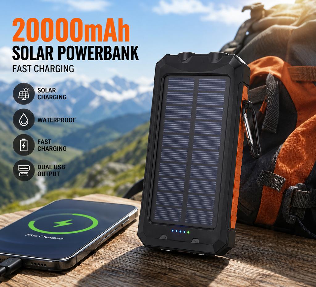 Krachtige Solar Powerbank 20000mAh met snelle USB-oplading, Ophalen of Verzenden, Nieuw, Overige typen, Apple iPhone