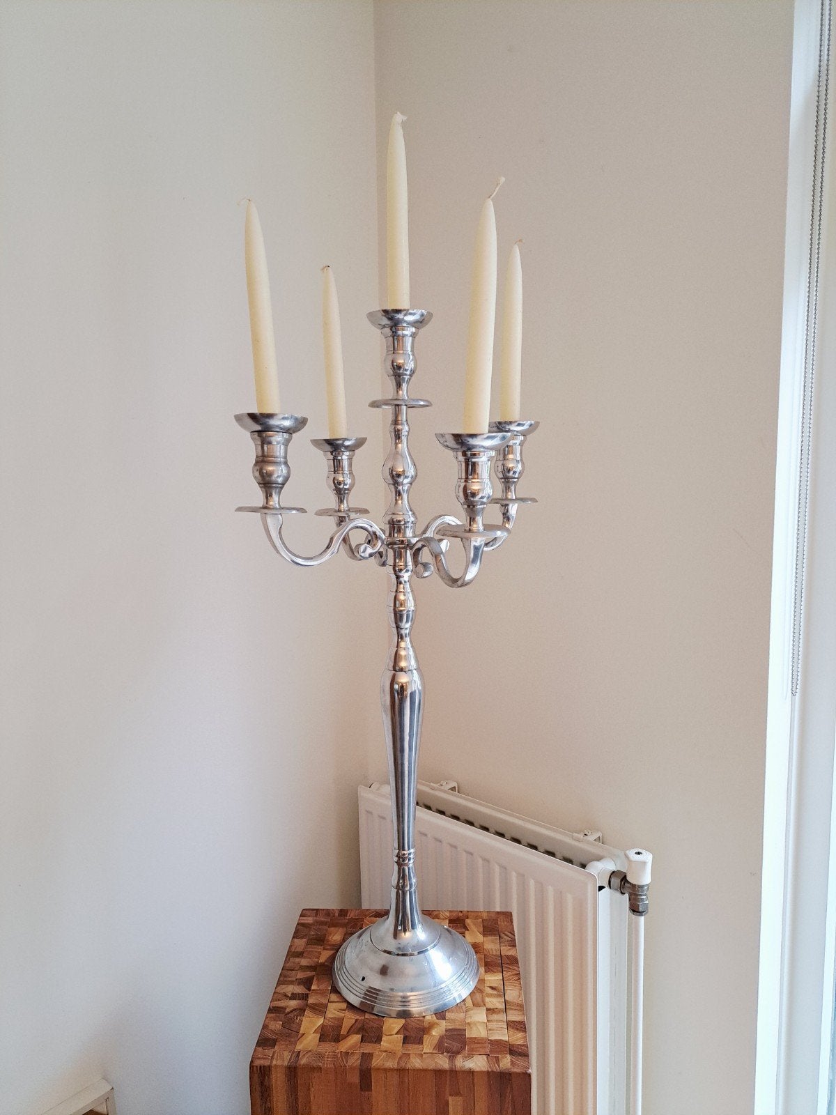 Grote zilverkleurige kandelaar met 5 armen, Antiek en Kunst, Ophalen, Zilver