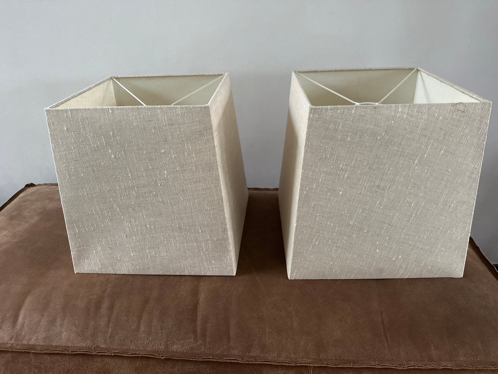 2x Vierkante lampenkappen beige/lichtbruin, Tafellamp, Beige, Vierkant, 30 cm