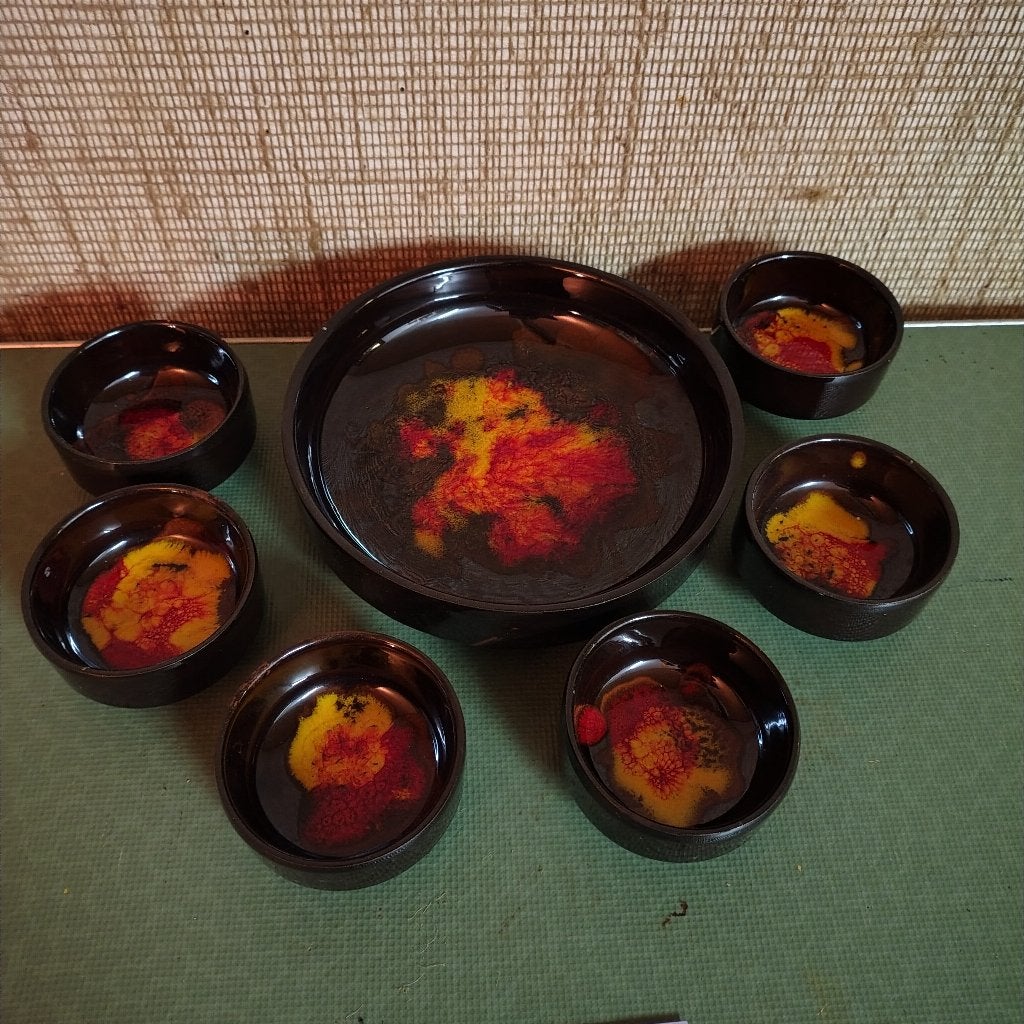 vintage keramische snackset in Fat Lava stijl, Antiek en Kunst, Ophalen of Verzenden