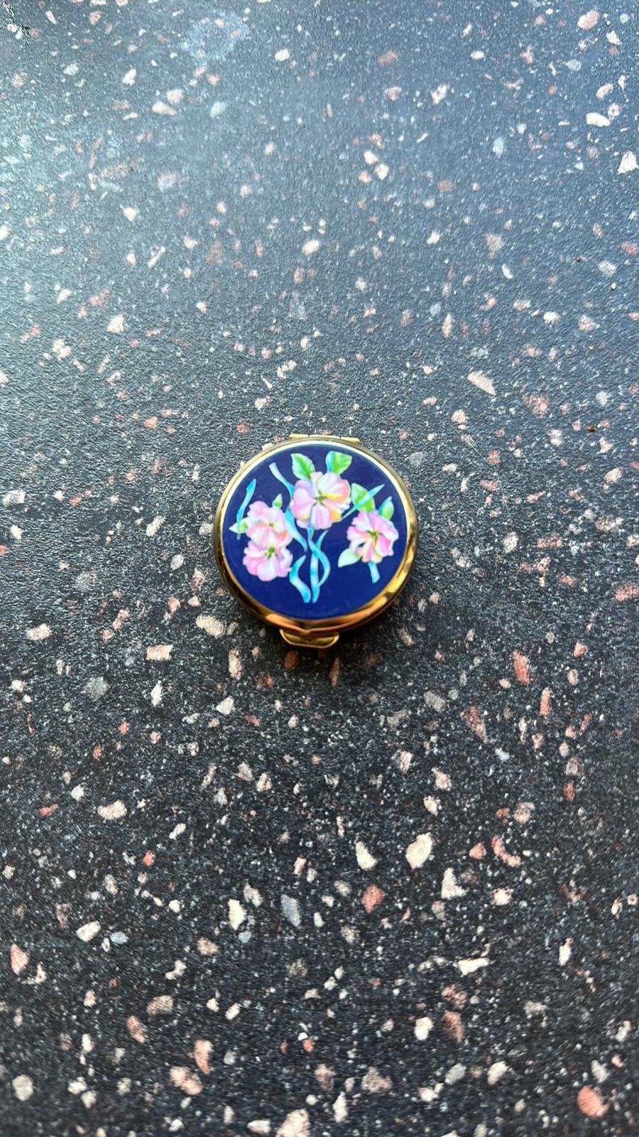 Vintage Stratton Engelse pillendoos Emaille bloemen 50s, Ophalen of Verzenden, Zo goed als nieuw, Staal