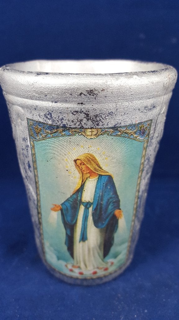 Vintage kerstdecoratie: kaars in aardewerk potje Maria. W3, Diversen, Kerst, Tweedehands verkoop, Tweedehands verkoop, Gebruikt
