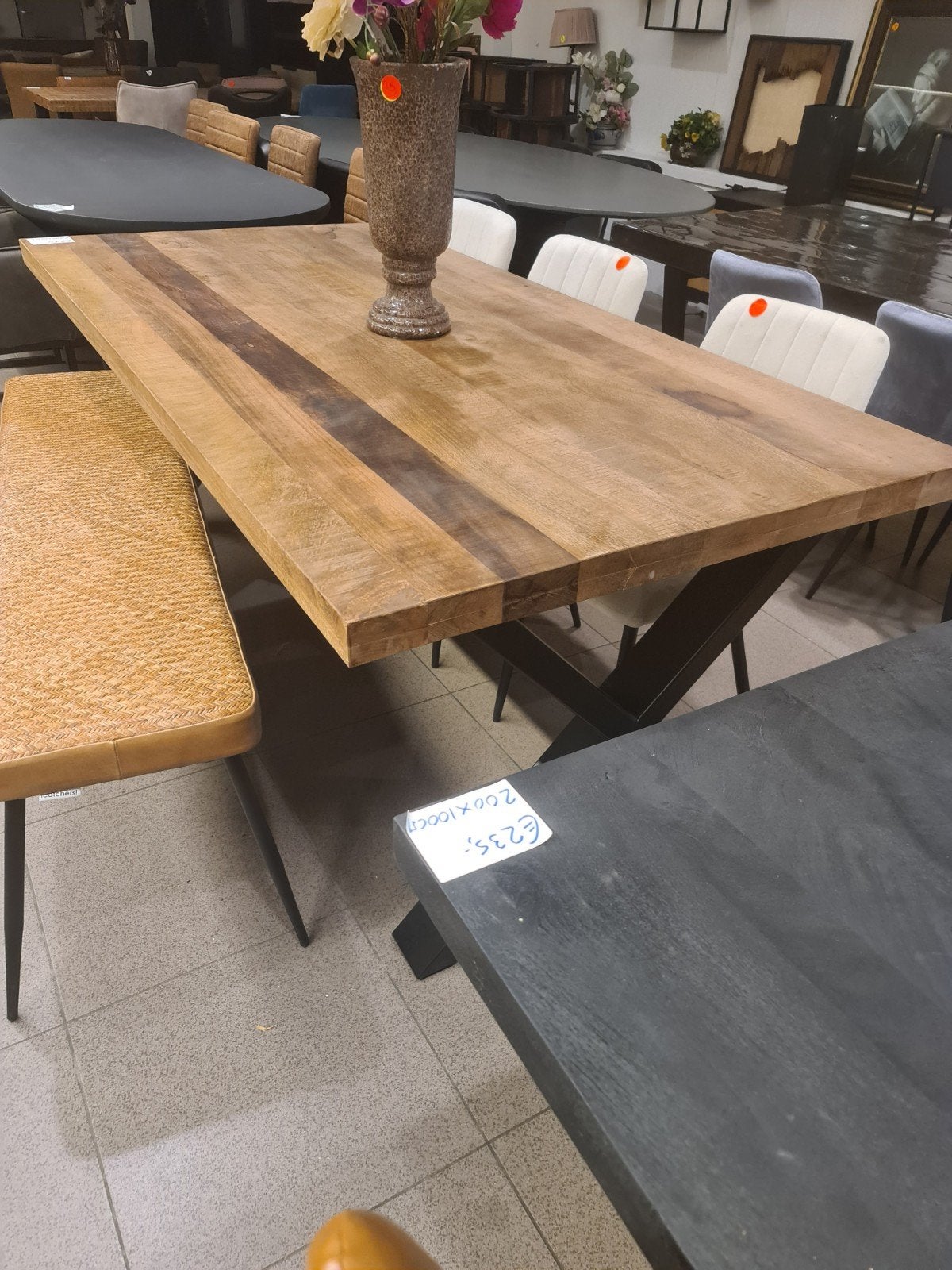 nieuwe eettafel 200x100cm mangohout kruispoot €275, Ophalen, Hout, ., Nieuw