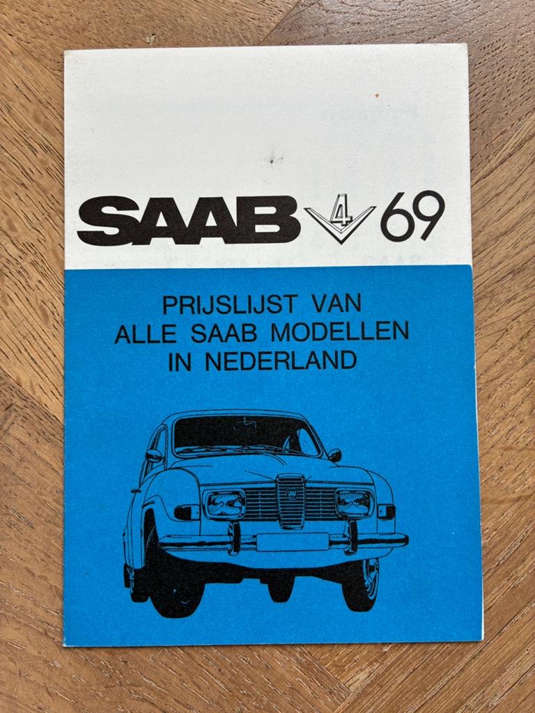 Saab prijslijst 1969, Ophalen of Verzenden, Zo goed als nieuw, Overige merken