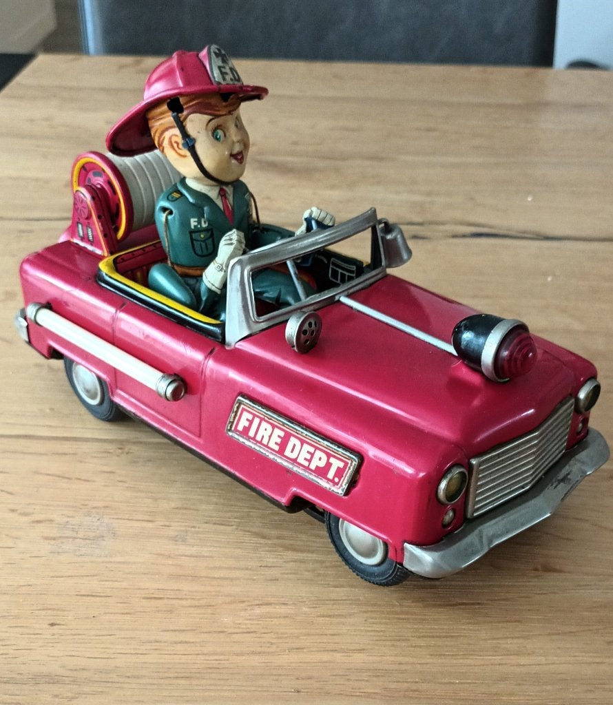 Nomura No 12 brandweerauto 1950 op batterijen, Ophalen of Verzenden
