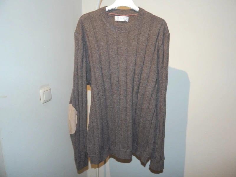 Brunello Cucinelli cashmere trui leren armlappen IT 56, Bruin, Verzenden, Overige maten, Brunello Cucinelli