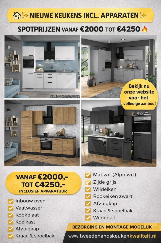 NIEUWE COMPLETE KEUKENS VOOR SPOTPRIJZEN BIJ JN KEUKENS!, Wit, Nieuw, Dubbelwandige keuken, Ophalen of Verzenden