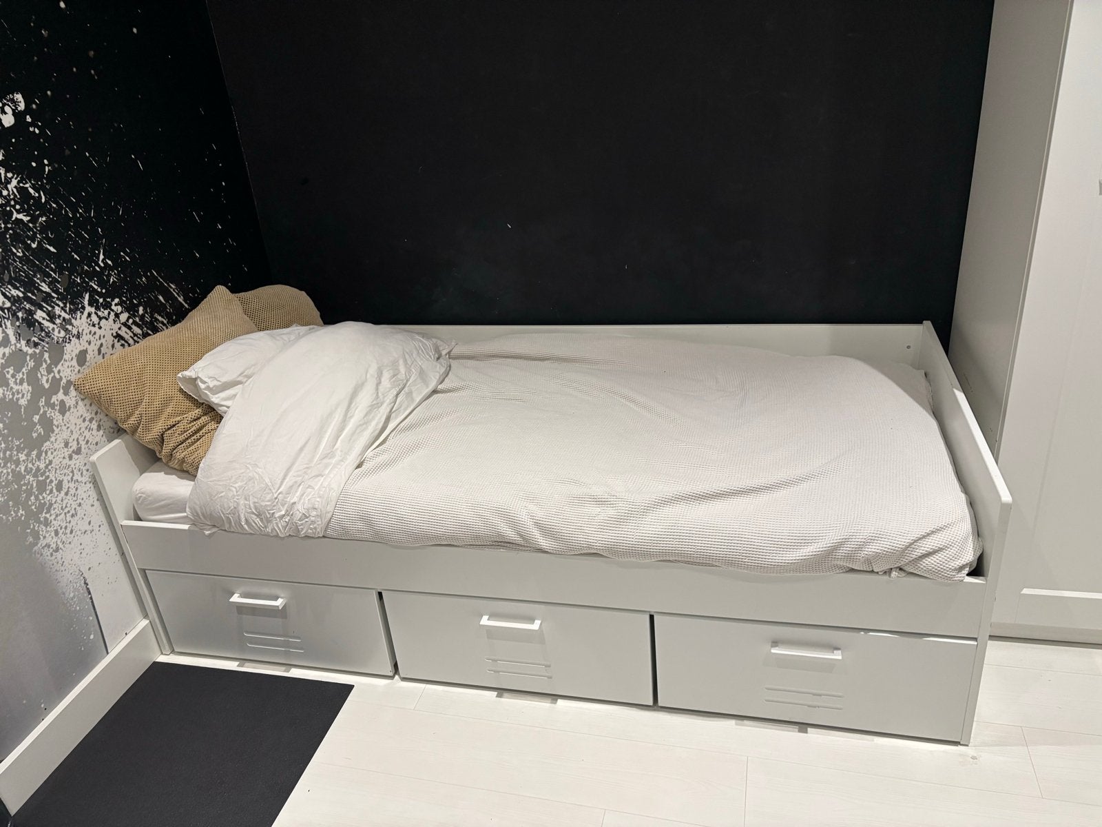1 persoonsbed met 3 lades (incl. 2 matrassen), Huis en Inrichting, Slaapkamer | Bedden, Ophalen, Wit, Tweepersoons, 80 cm