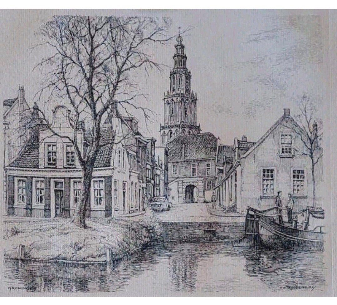 Groningen ... Gardepoort ... in achtergrond de Martinitoren., Antiek en Kunst, Ophalen of Verzenden