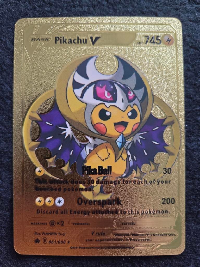 Gouden Pikachu V Pokémon Kaart - Zeldzaam en Uniek, Verzenden, Zo goed als nieuw, Losse kaart, Foil