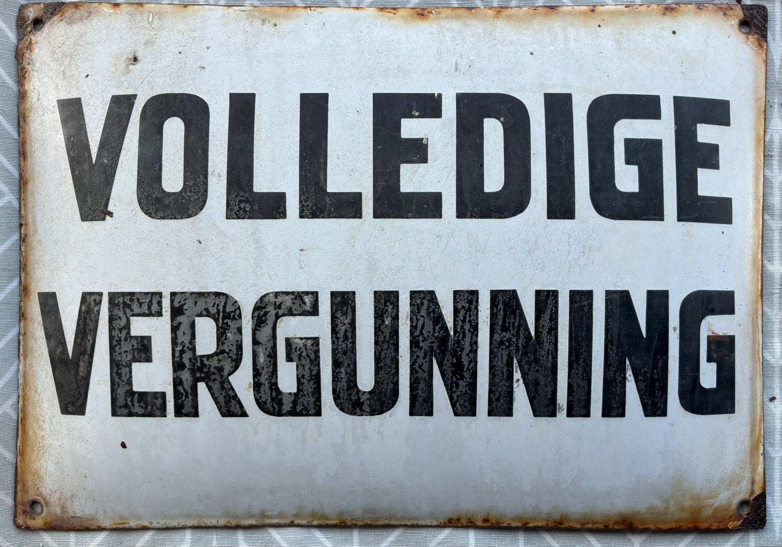 Volledige vergunning emaille bord, Ophalen of Verzenden