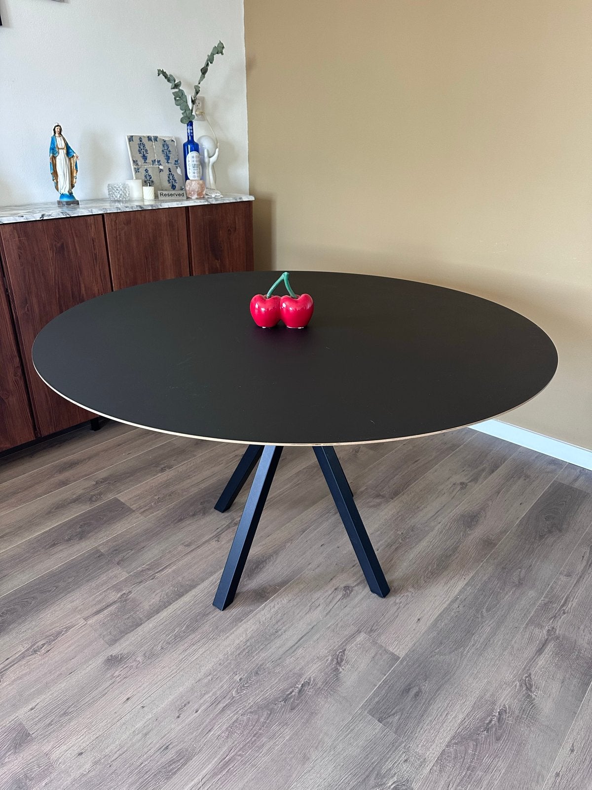 Ronde eettafel HPL berken multiplex stalen spinpoot, Ophalen, Gebruikt, 100 tot 150 cm, Rond