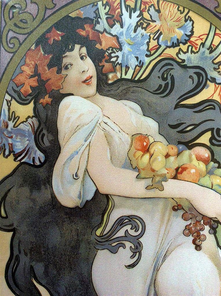 ALPHONSE MUCHA Herfst Jugendstil Metalen Bord poster, Ophalen of Verzenden