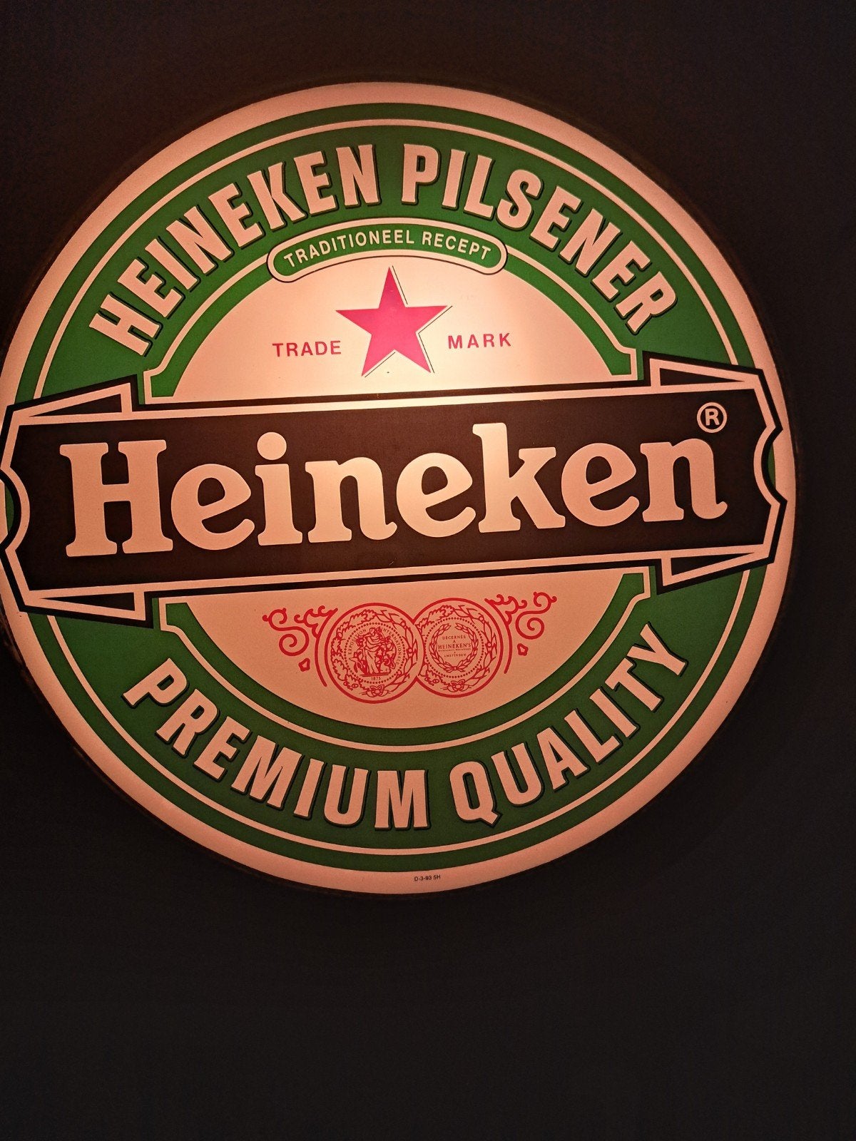 Heineken wandlichtbak 32,5 cm, Ophalen of Verzenden, Zo goed als nieuw, Reclamebord