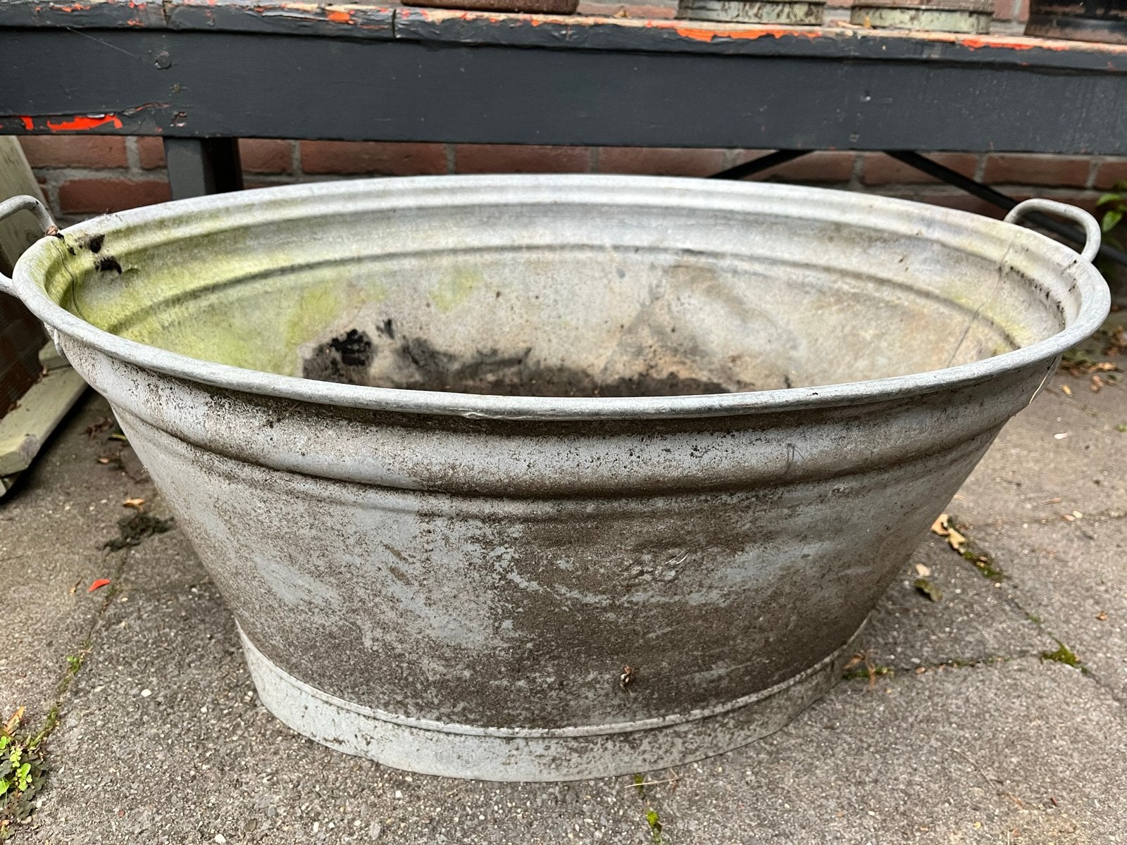 Grote zinken teil - 77 cm breed, Ophalen, Gebruikt, Balkon, Metaal