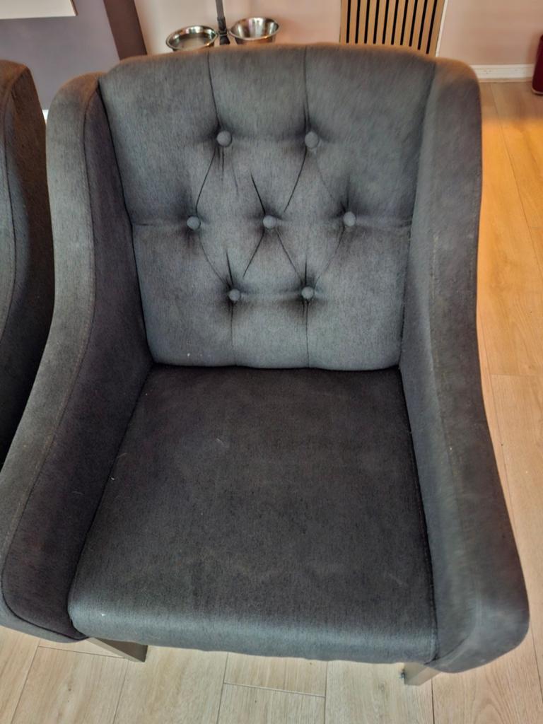 Set van 4 donkergrijze eetkamerstoelen met knoopdetails, Ophalen, Gebruikt, Vier, Klassiek, Modern