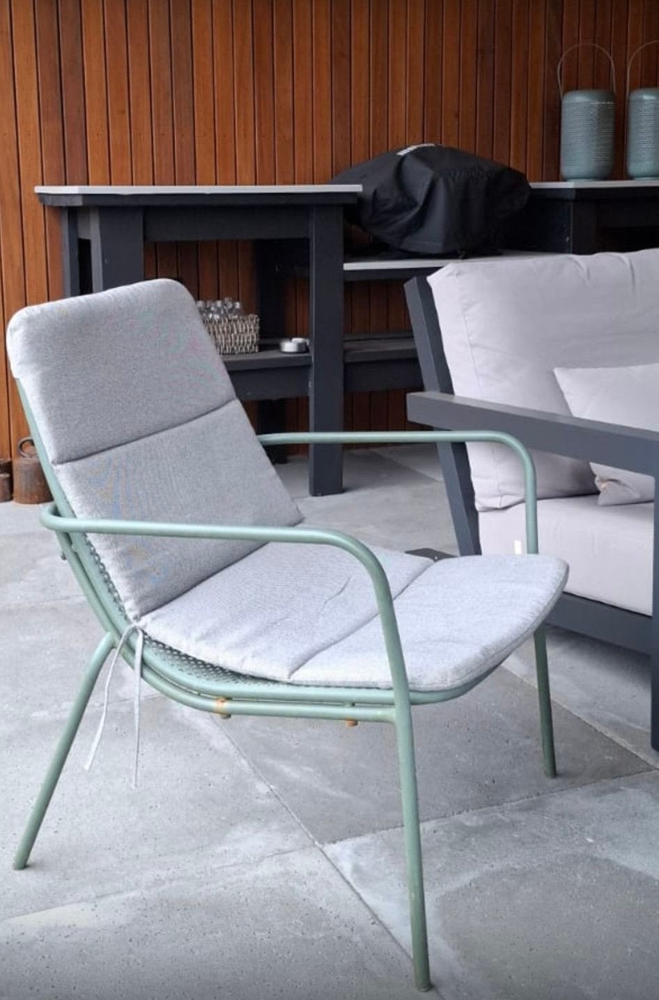2 tuinstoelen groen met kussens, Ophalen, Zo goed als nieuw, Kunststof