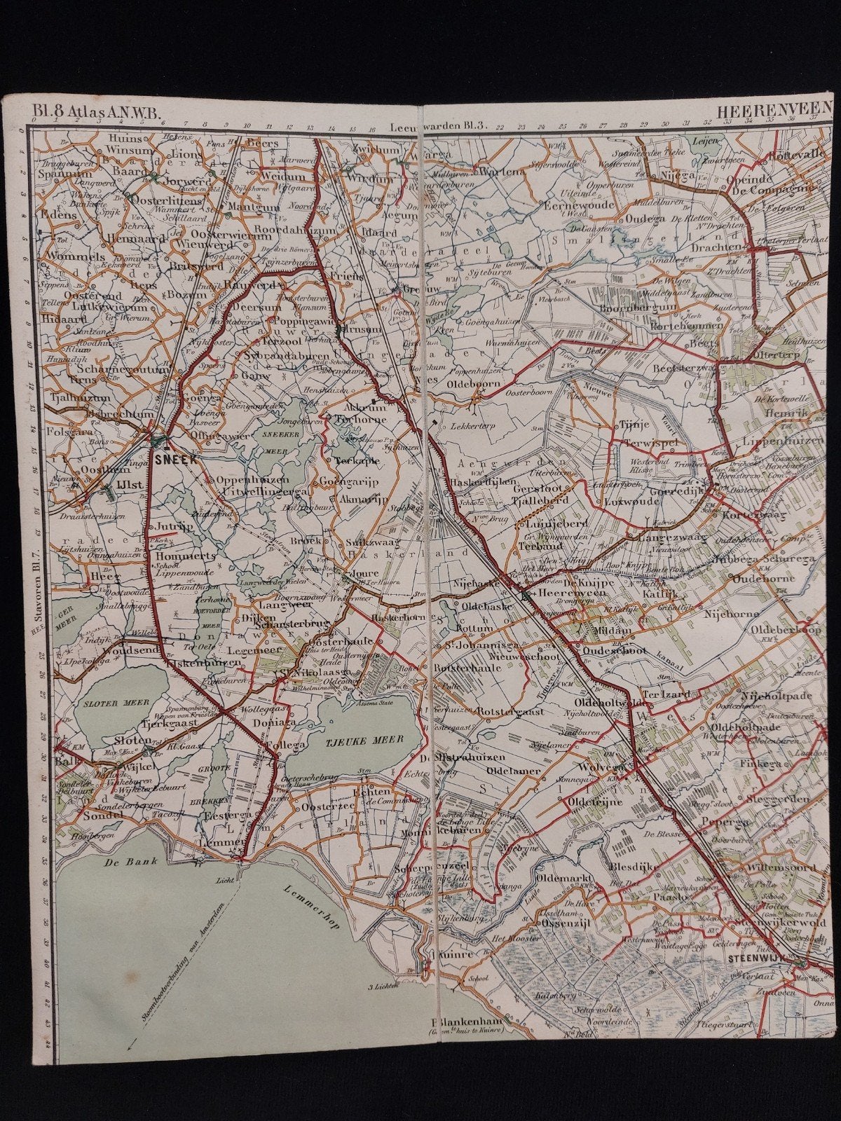8 / Heerenveen en omgeving plattegrond ANWB uit 1920, Boeken, Gelezen, ANWB, Ophalen of Verzenden, Landkaart