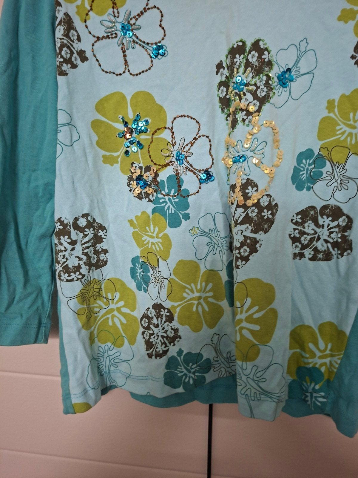 Dreamstar shirt met bloemenprint en pailletten - Maat L, Dreamstar, Blauw, Maat 42/44 (L), Ophalen of Verzenden