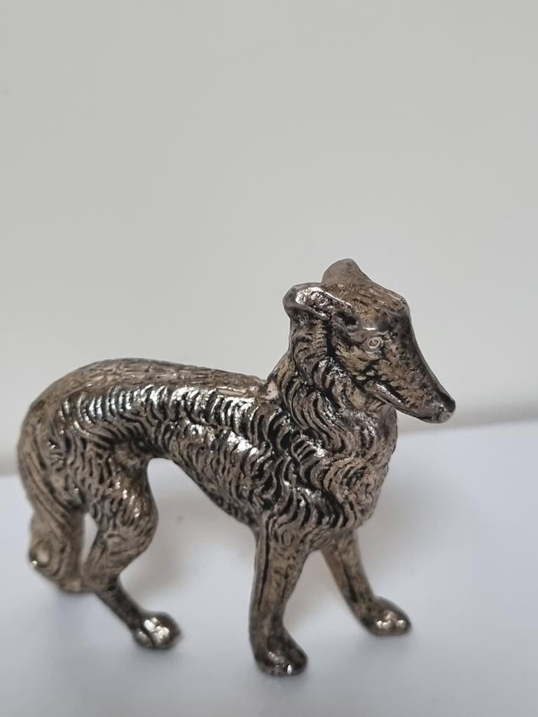 Vintage Borzoi Windhond Beeldje - Metaal, Verzamelen, Ophalen of Verzenden, Gebruikt, Hond of Kat, Beeldje of Figuurtje
