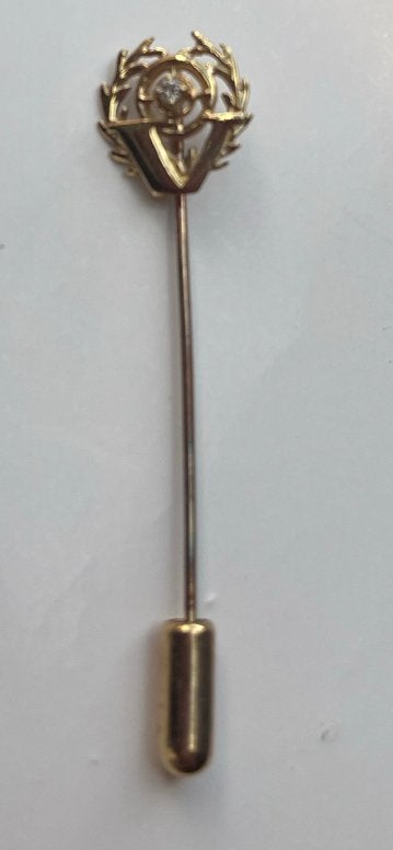 Gouden reversspeld met diamant, 4 tot 7 cm, Ophalen of Verzenden, Zo goed als nieuw, Met edelsteen