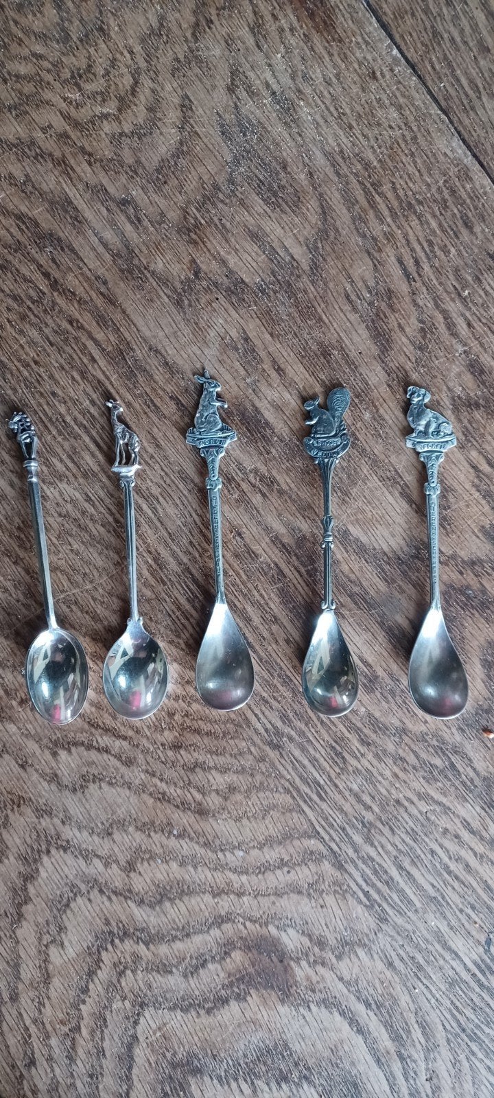 Set van 5 verzilverde souvenirlepeltjes met dieren, Ophalen of Verzenden