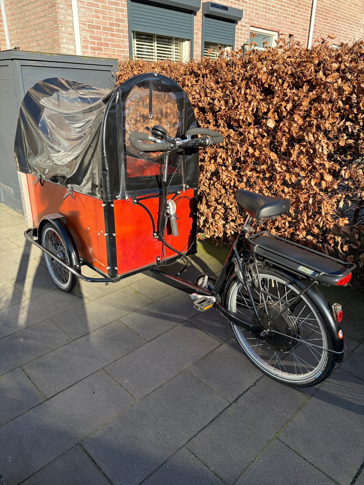 Elektrische rolstoel bakfiets Rover met huif van ‘t Mannetje, 3 kinderen, Elektrisch, Zo goed als nieuw, Trommelrem