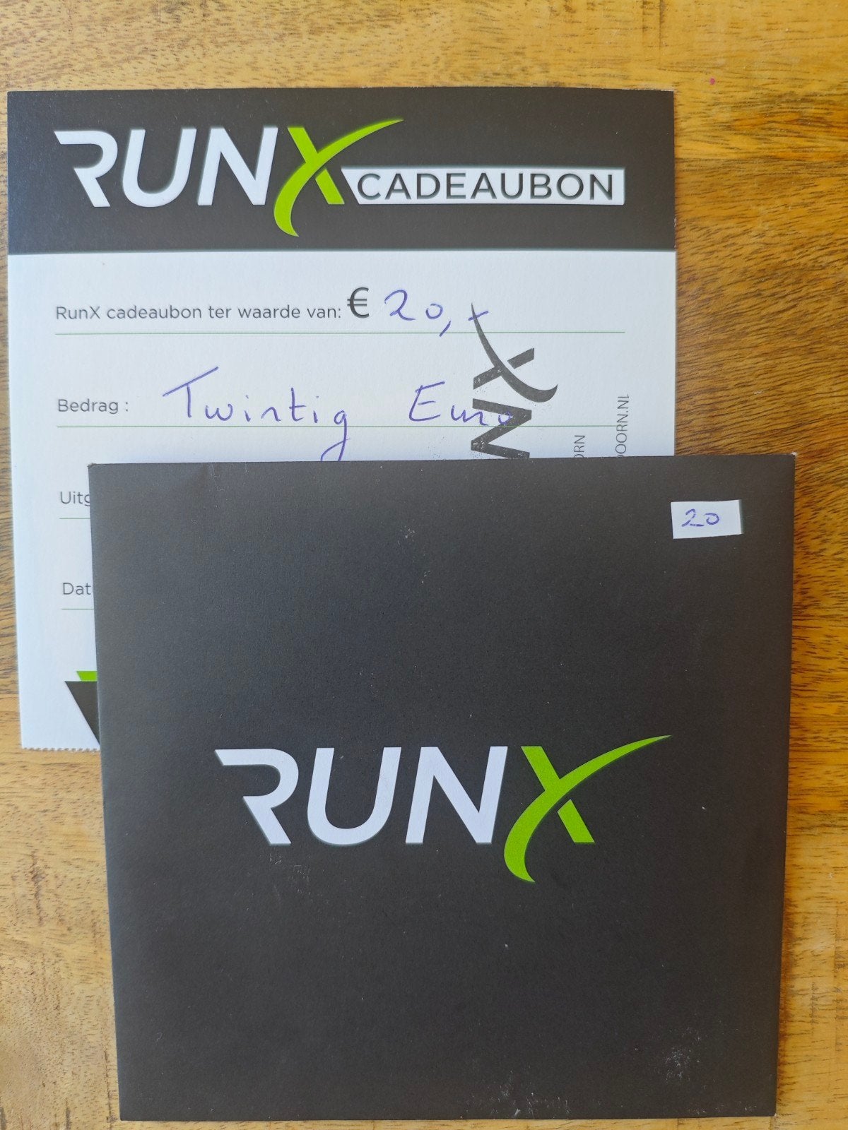 Runx cadeaubon waarde 20 euro, Eén persoon, Cadeaubon