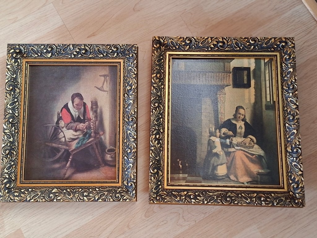 Vintage repro schilderijen, Ophalen, Acrylverf, Doek, Portret of Personen