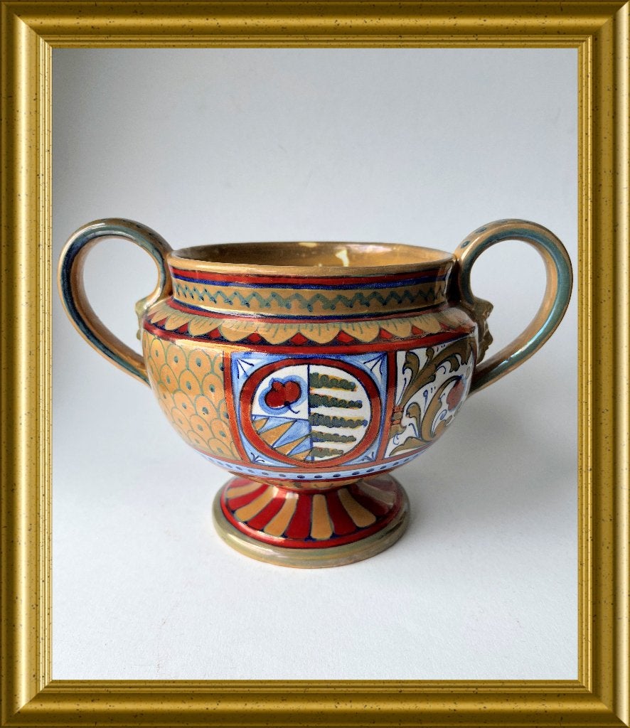 Oude luster majolica pot met oren: SCU, Paolo Rubboli, Antiek en Kunst, Ophalen of Verzenden