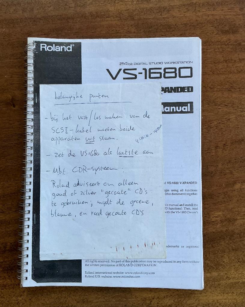 Roland VS1680 multitrack Recorder handleiding VS-1680, Ophalen of Verzenden, Zo goed als nieuw, Audio