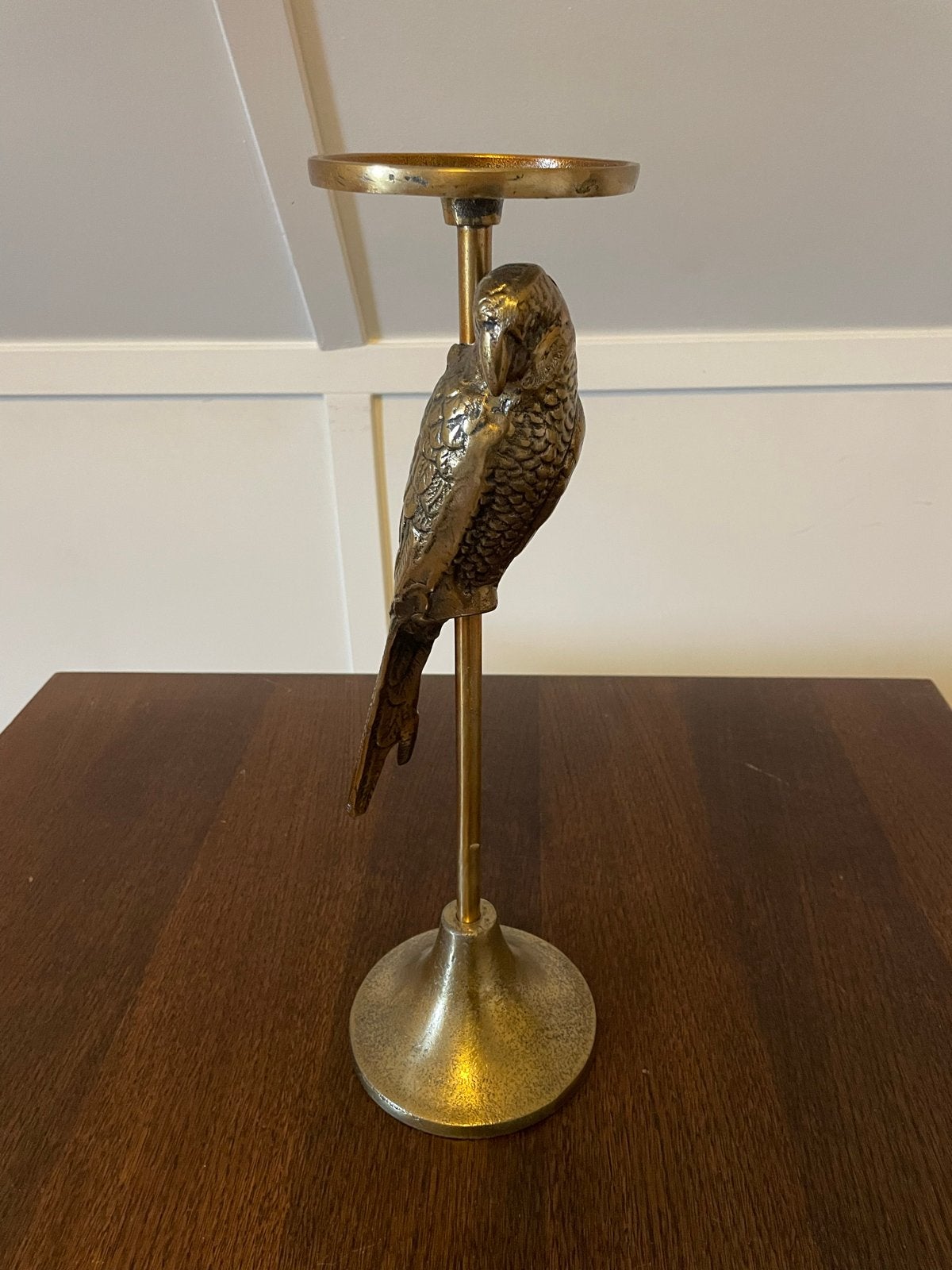 Goudkleurige kaarsenhouder vogel, Huis en Inrichting, Woonaccessoires | Kandelaars en Kaarsen, Ophalen, Gebruikt, Metaal, Kandelaar