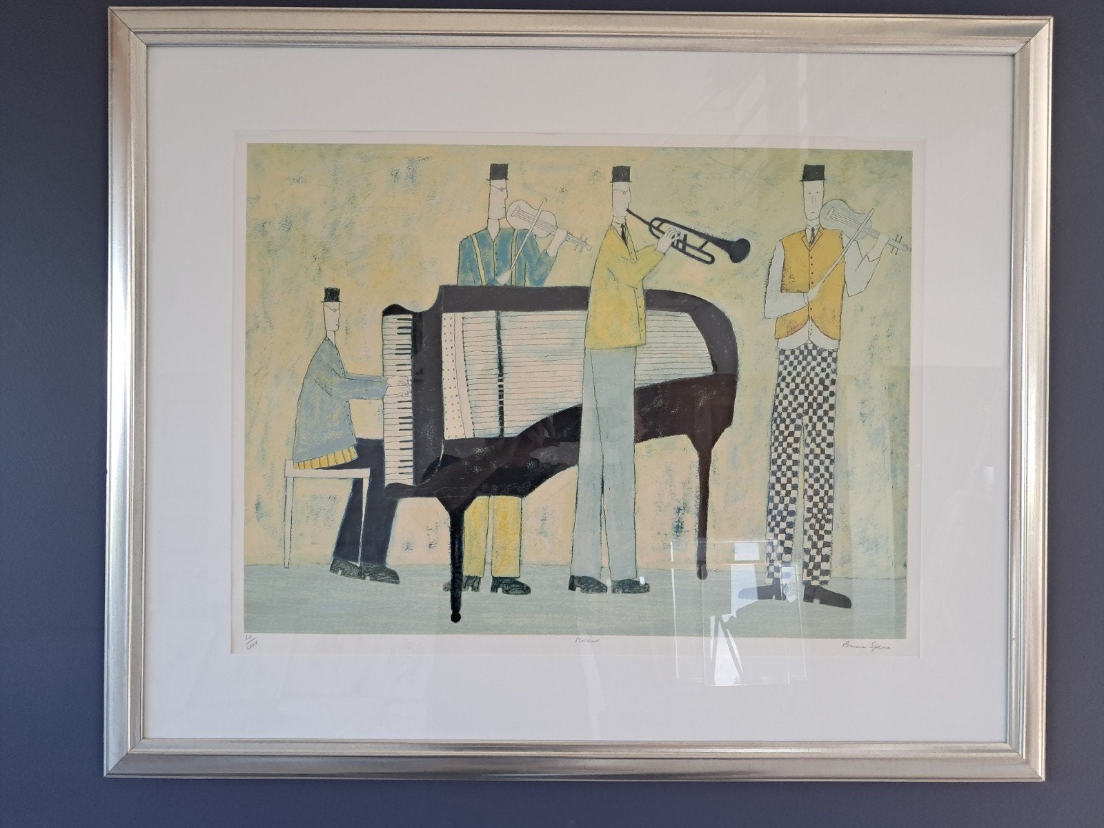 Zeefdruk 'Musicians' van Anora Spence, ingelijst, Antiek en Kunst, Gelimiteerde oplage, Ophalen, Personages en Fantasiefiguren