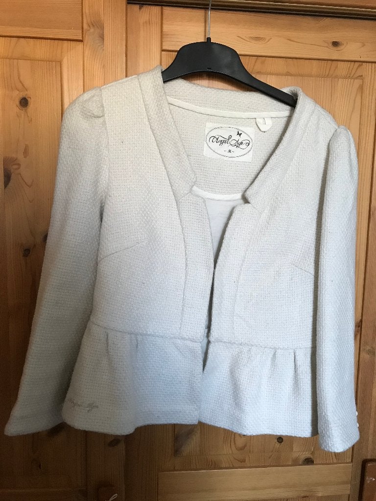 Off-white tweed jasje, colbert van Angel Age, maat M, Kleding | Dames, Maat 38/40 (M), Wit, Ophalen of Verzenden, Zo goed als nieuw