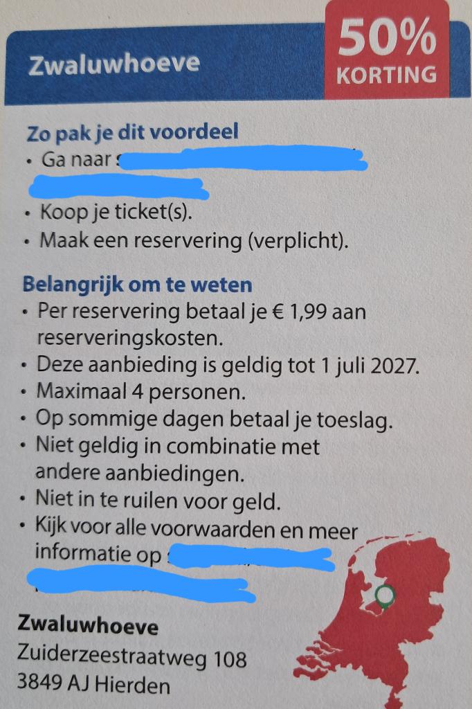 Korting 50% Zwaluwhoeve, Tickets en Kaartjes, Drie personen of meer, Kortingsbon, Spa of Sauna