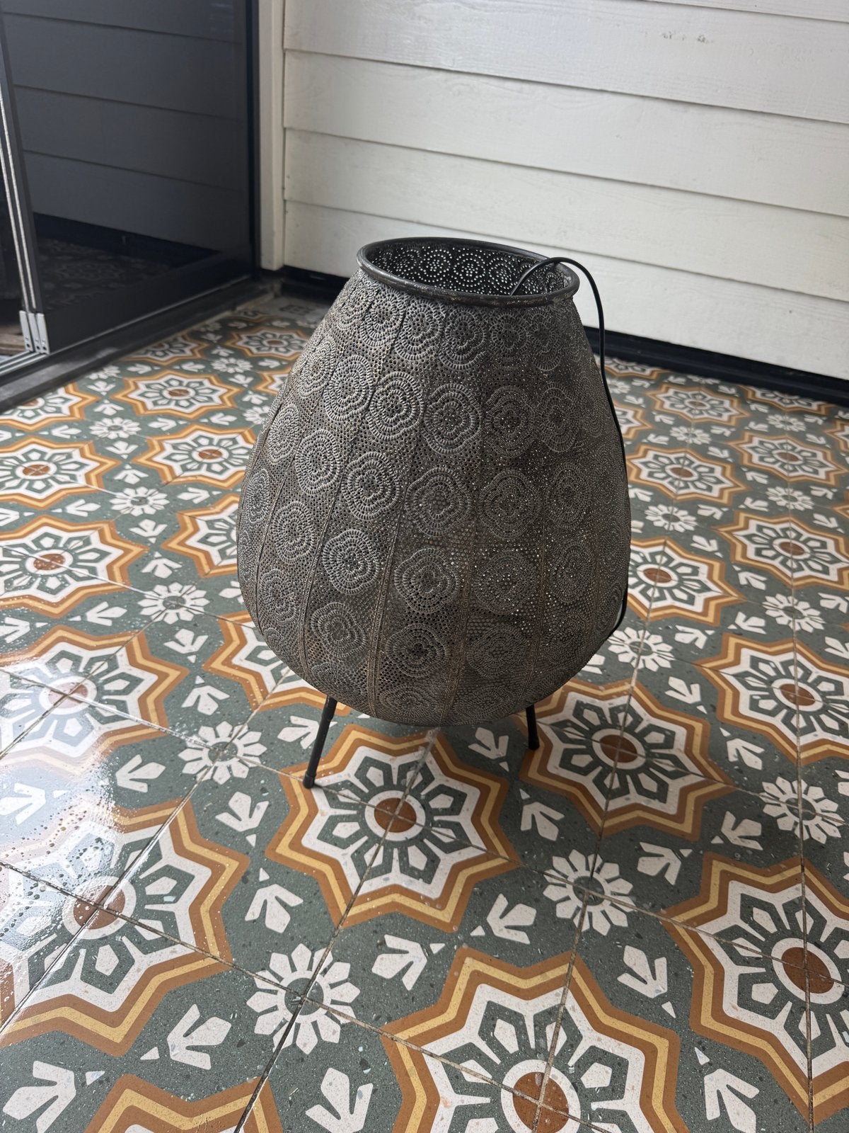 Oosterse vloerlamp/lantaarn, metaal, sfeervol, Huis en Inrichting, Lampen | Vloerlampen, Ophalen, Gebruikt, E27 (groot), Minder dan 100 cm