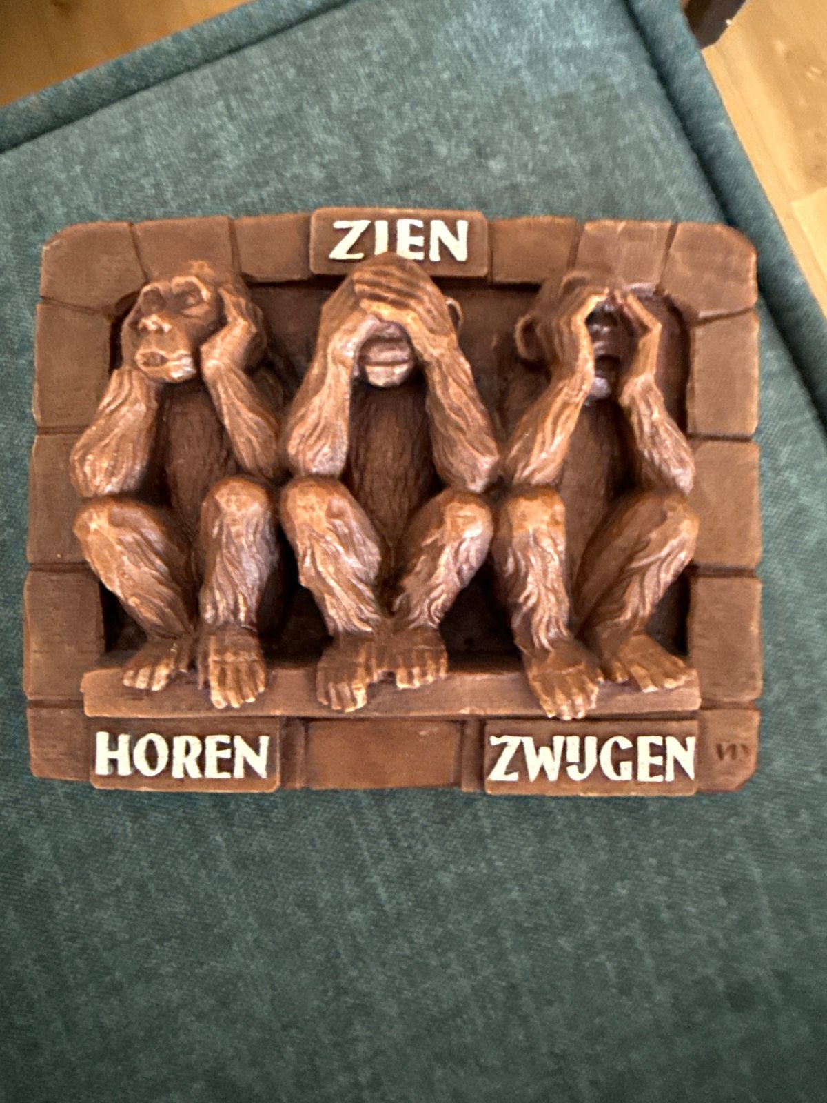Wanddecoratie Drie Wijze Apen: Zien, Horen, Zwijgen, Ophalen, Gebruikt, Overige stijlen, Bruin