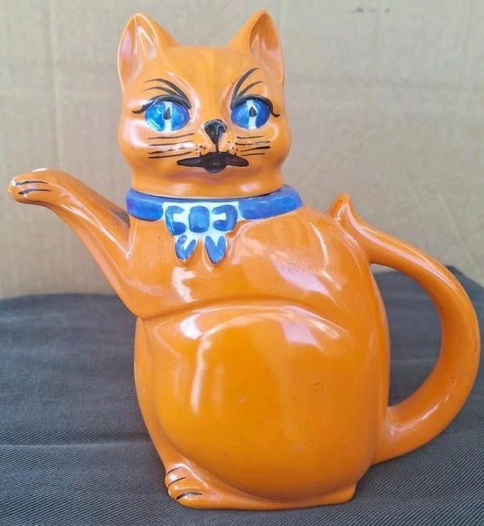 Antieke Oranje Kat Theepot - MOSA Maastricht, Antiek en Kunst, Ophalen