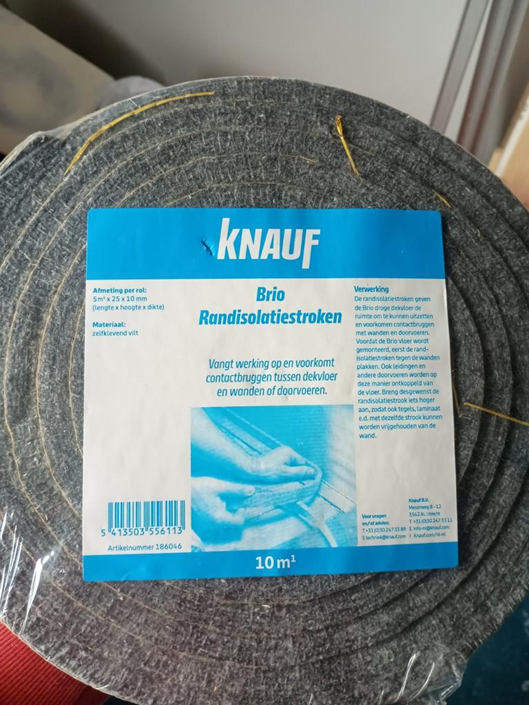 Knauf Brio Randisolatiestroken - 10m² zelfklevend vilt, Minder dan 4 cm, Overige materialen, Nieuw, Vloerisolatie