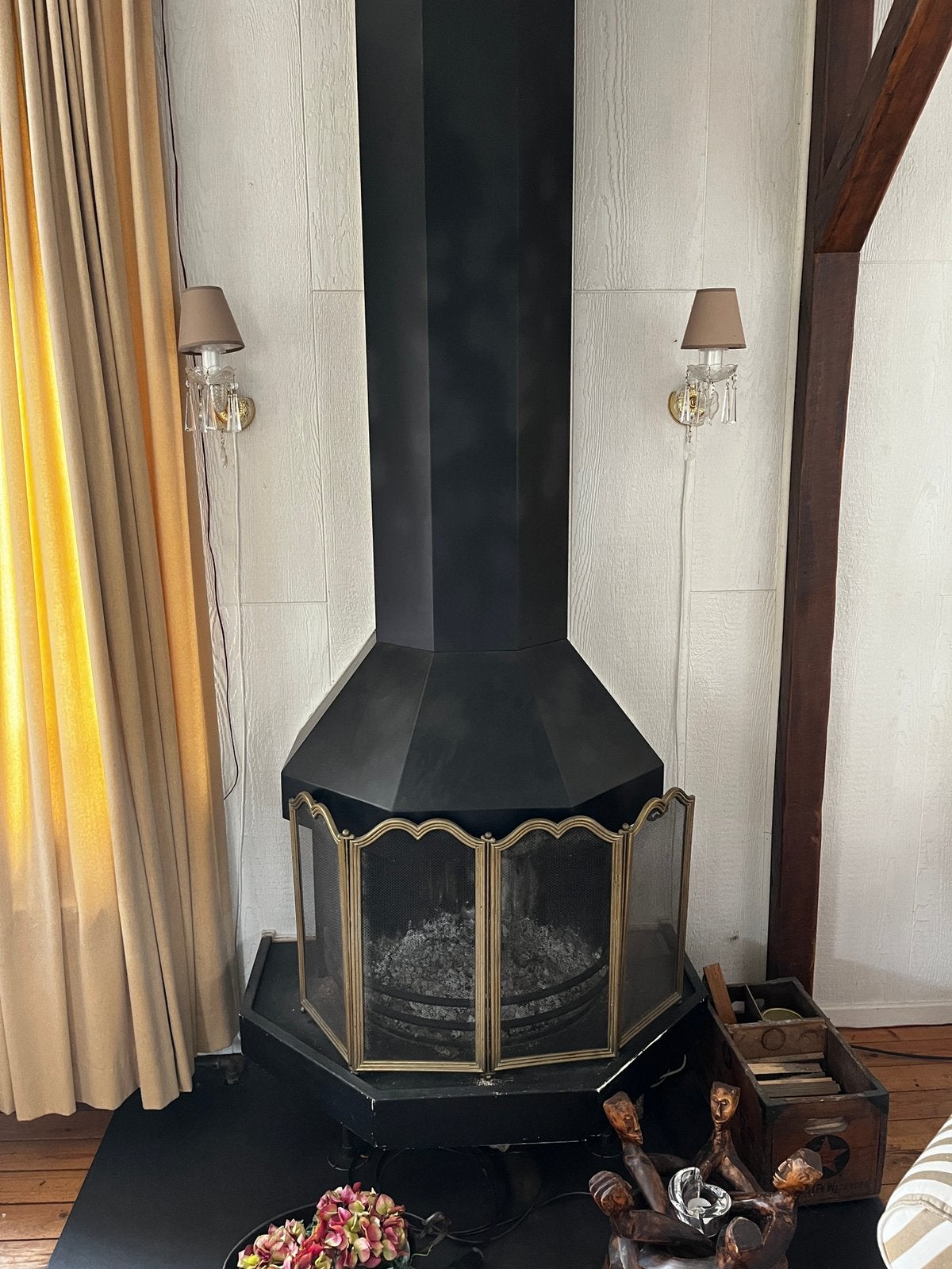 Te koop openhaard schouw/wand model, Huis en Inrichting, Ophalen of Verzenden, Zo goed als nieuw, Vrijstaande haard, Houthaard